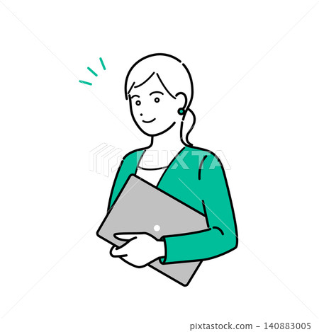 A simple upper body vector illustration of a woman in a business suit holding a PC. A simple upper body vector illustration of a woman in a business suit holding a PC. 140883005