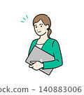 A simple upper body vector illustration of a woman in a business suit holding a PC. 140883006