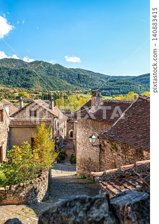Beautiful village Hecho in the pyrenees mountains Huesca Spain Europe Beautiful village Hecho in the pyrenees mountains Huesca Spain Europe 140883415