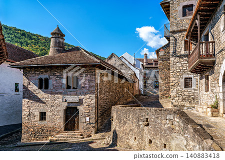 Beautiful village Hecho in the pyrenees mountains Huesca Spain Europe Beautiful village Hecho in the pyrenees mountains Huesca Spain Europe 140883418
