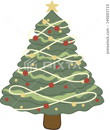 Decorated Christmas tree with golden star and garland Decorated Christmas tree with golden star and garland 140883719