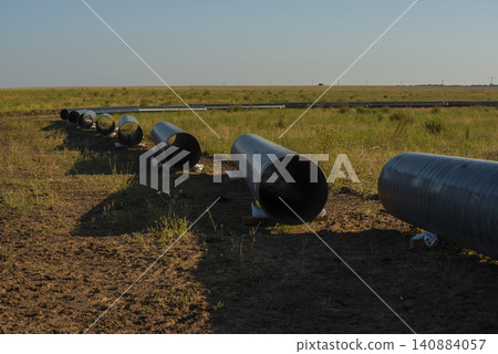 Gas pipeline construction, La Pampa province , Patagonia, Argentina. Gas pipeline construction, La Pampa province , Patagonia, Argentina. 140884057