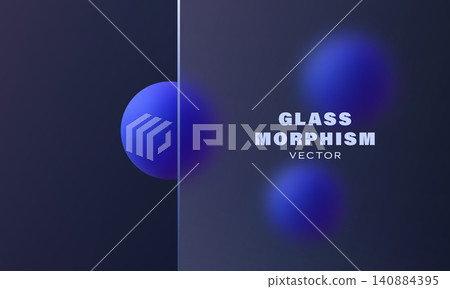 Dark glassmorphism banner with blue spheres and vertical frosted panel Dark glassmorphism banner with blue spheres and vertical frosted panel 140884395