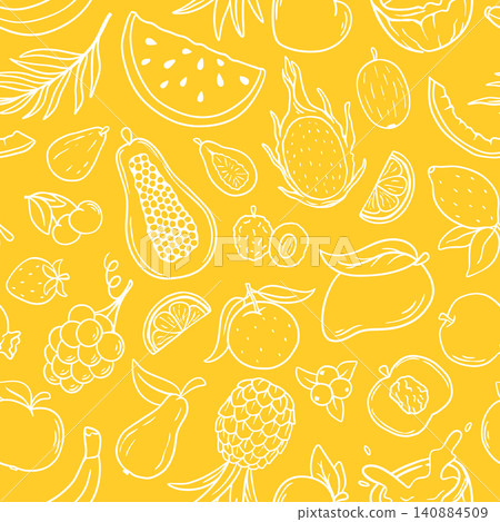 Bright summer fruit seamless pattern in doodle sketch style Bright summer fruit seamless pattern in doodle sketch style 140884509