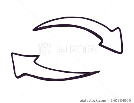Hand drawn two curved arrows forming a circle on white background Hand drawn two curved arrows forming a circle on white background 140884909