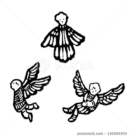 A set of three monochrome angel silhouette illustrations that can be used for Christmas designs. 140884950