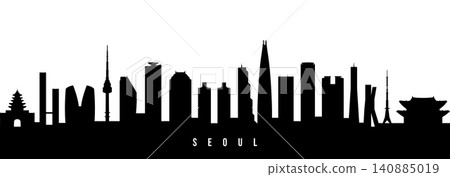 Vector silhouette illustration of Seoul urban skyline. Vector silhouette illustration of Seoul urban skyline. 140885019