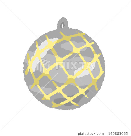 A Christmas ornament illustration in silver and gold with a grid-like mesh pattern. 140885065