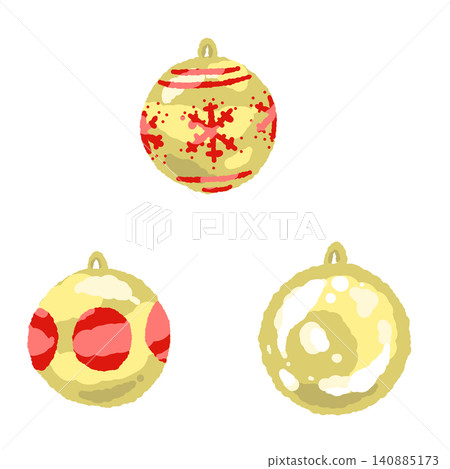 一組三件經典的紅色和金色聖誕裝飾品,包括雪花圖案和純色圖案。 一組三件經典的紅色和金色聖誕裝飾品,包括雪花圖案和純色圖案。 140885173