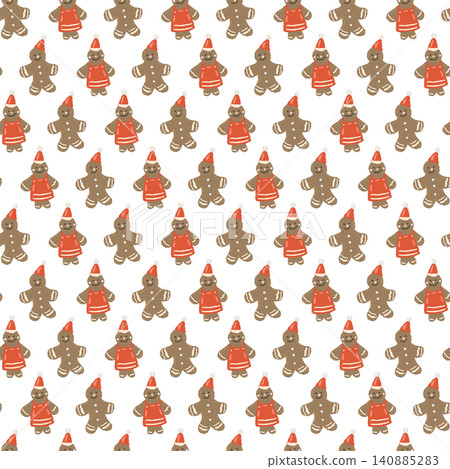 A mixed seamless pattern featuring small gingerbread cookies in various outfits. A mixed seamless pattern featuring small gingerbread cookies in various outfits. 140885283