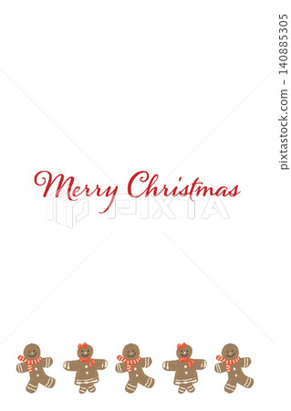 A vertical Christmas card template with a simple gingerbread man cookie line decoration. A vertical Christmas card template with a simple gingerbread man cookie line decoration. 140885305