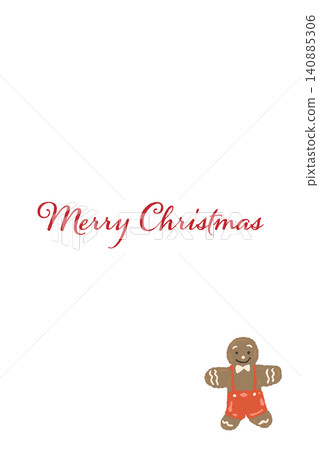 A cute, vertically oriented Christmas card featuring a gingerbread man cookie wearing red pants and lettering. A cute, vertically oriented Christmas card featuring a gingerbread man cookie wearing red pants and lettering. 140885306