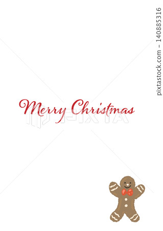 A vertical Christmas card featuring a Santa hat and a gingerbread man cookie with a candy cane. A vertical Christmas card featuring a Santa hat and a gingerbread man cookie with a candy cane. 140885316