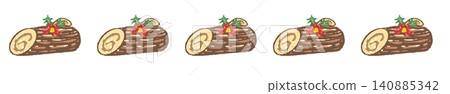 A hand-drawn Christmas dividing line shows slices of Bûche de Noël lined up. A hand-drawn Christmas dividing line shows slices of Bûche de Noël lined up. 140885342