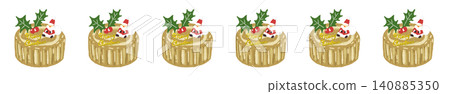 A cute line of Christmas cakes in the shape of tree stumps, each with a different design. A cute line of Christmas cakes in the shape of tree stumps, each with a different design. 140885350