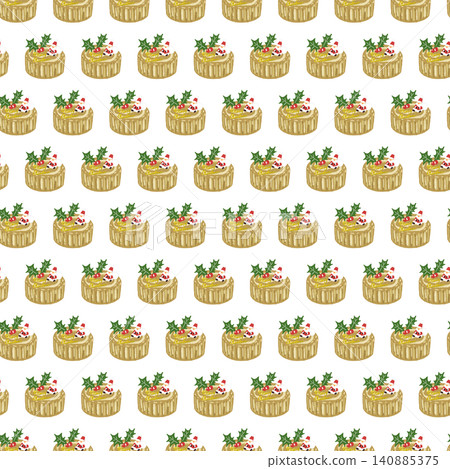 A background pattern featuring a dense arrangement of small, tree-stump-shaped Christmas cakes topped with Santa Claus. A background pattern featuring a dense arrangement of small, tree-stump-shaped Christmas cakes topped with Santa Claus. 140885375