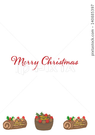 A vertical Christmas card with illustrations of chocolate cakes and Bûche de Noël. A vertical Christmas card with illustrations of chocolate cakes and Bûche de Noël. 140885397