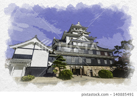 岡山城主塔的水彩畫,岡山縣岡山市。 岡山城主塔的水彩畫,岡山縣岡山市。 140885491