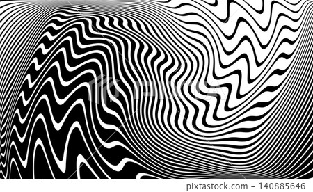Black and White Wavy Lines Pattern. Movement Illusion. 140885646