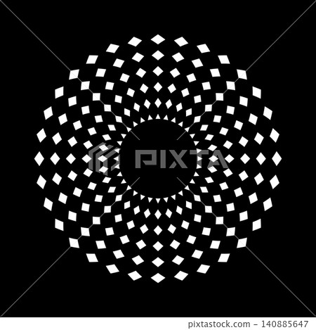 Radial Rotation Circle Dots Pattern on Black Background. Radial Rotation Circle Dots Pattern on Black Background. 140885647