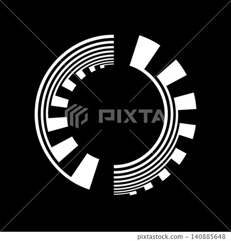 Round White Design Element with Rotation Movement Effect on Black Background. Abstract Circle Icon. Vector Art. Round White Design Element with Rotation Movement Effect on Black Background. Abstract Circle Icon. Vector Art. 140885648