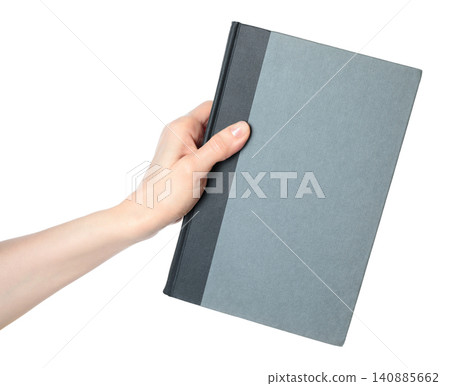 Hand holding a blank book with empty cover, isolated on transparent background. Clean mockup template for publishing, education, branding, presentation and design projects Hand holding a blank book with empty cover, isolated on transparent background. Clean mockup template for publishing, education, branding, presentation and design projects 140885662