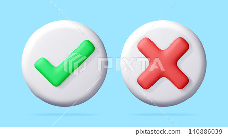 3D Green check mark and red cross mark on circle 140886039