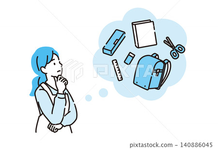 一位家庭主婦正為孩子的開學準備而苦惱 一位家庭主婦正為孩子的開學準備而苦惱 140886045