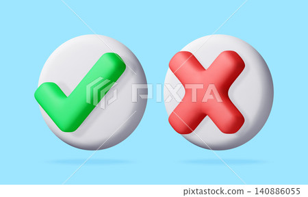 3D Green check mark and red cross mark 3D Green check mark and red cross mark 140886055