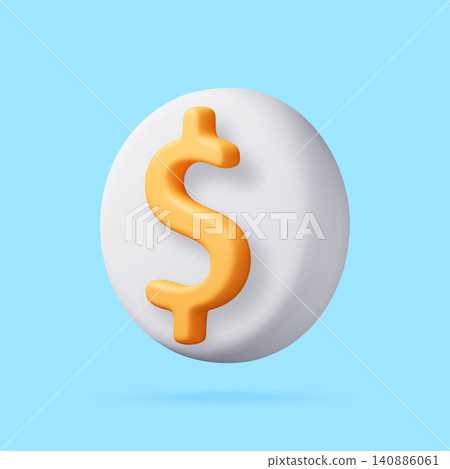 3D Yellow dollar sign icon on white sphere. 3D Yellow dollar sign icon on white sphere. 140886061