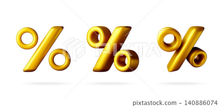 3D Three golden percentage signs 3D Three golden percentage signs 140886074