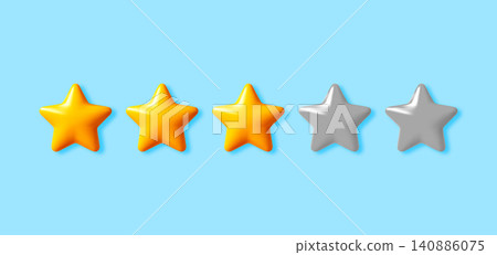 3D Three golden stars and two gray stars on blue. 3D Three golden stars and two gray stars on blue. 140886075