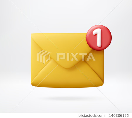 3D envelope with red notification badge 3D envelope with red notification badge 140886155