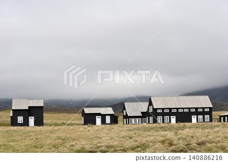 Black wooden houses in Hellnar village, Iceland Black wooden houses in Hellnar village, Iceland 140886216