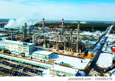 top view of the oil refinery top view of the oil refinery 140886276