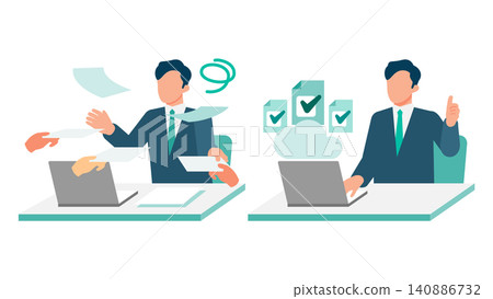 An illustration depicting the shift from being overwhelmed by a large volume of paper documents to being able to approve them all at once in the cloud. An illustration depicting the shift from being overwhelmed by a large volume of paper documents to being able to approve them all at once in the cloud. 140886732