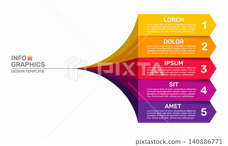 Business infographic template with five horizontal banners merging into one point. Vector illustration. Business infographic template with five horizontal banners merging into one point. Vector illustration. 140886771
