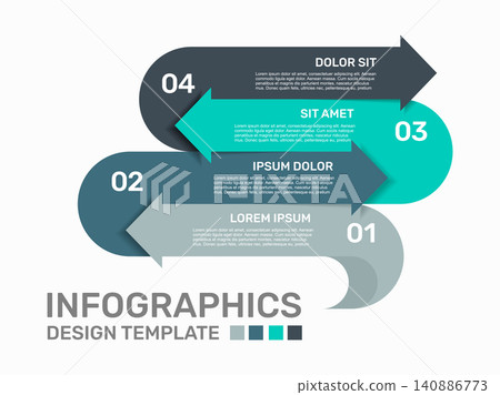 Four-step infographic with arrows banners, ideal for process visualization or presentation. Vector illustration. Four-step infographic with arrows banners, ideal for process visualization or presentation. Vector illustration. 140886773