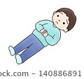 A hand-drawn illustration of a man lying down idly. 140886891