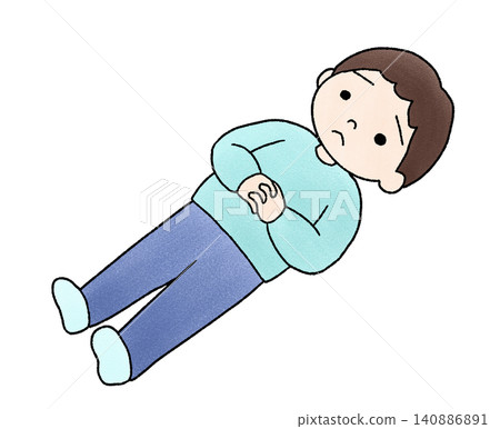 一幅手繪插圖，描繪了一個男人悠閒地躺著。 140886891