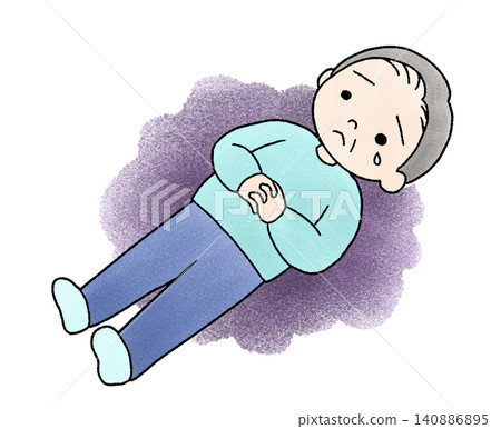 A hand-drawn illustration of an elderly man crying in anxiety. A hand-drawn illustration of an elderly man crying in anxiety. 140886895