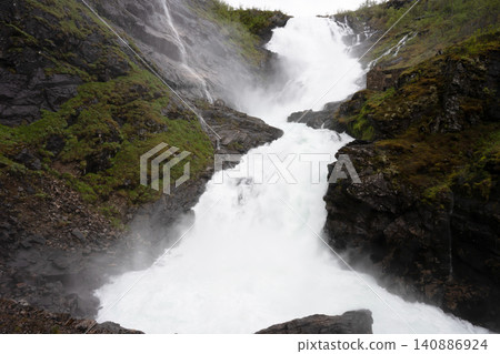 Kjosfossen is an impressive waterfall in Norway visible on the train journey between Flam and Myrdal Kjosfossen is an impressive waterfall in Norway visible on the train journey between Flam and Myrdal 140886924