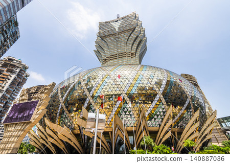 The Grand Lisboa Casino main building, the most famous, richest casino, and a luxury hotel resort stands in Macau. 140887086