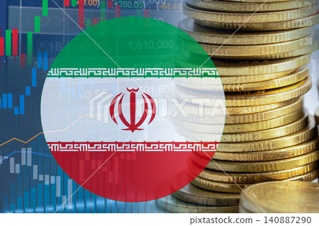 Stock market investment trading financial, coin and iran flag , finance business trend data. Stock market investment trading financial, coin and iran flag , finance business trend data. 140887290