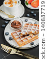 Belgium waffles Homemade waffles with strawberries 140887719