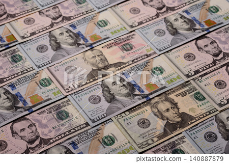 Paper US dollar bills of various denominations and cent coins as a business tool. Cash US dollars Paper US dollar bills of various denominations and cent coins as a business tool. Cash US dollars 140887879