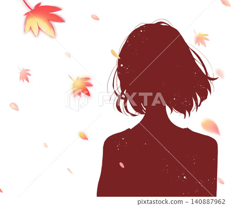 Female bust-up silhouette autumn leaves Female bust-up silhouette autumn leaves 140887962