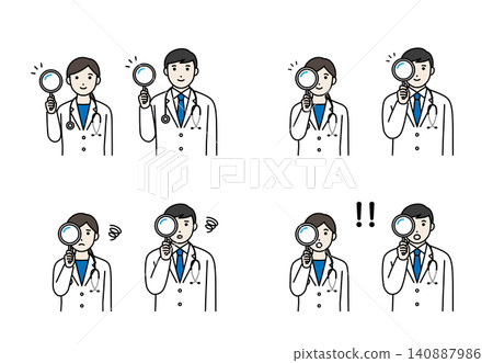 Doctor's set looking through a magnifying glass Doctor's set looking through a magnifying glass 140887986