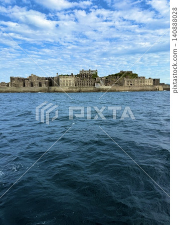 Gunkanjima as seen from the sea Gunkanjima as seen from the sea 140888028