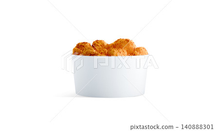 Blank white small food bucket with chicken wings mockup png, transparent background, 3d rendering. Empty short pail fastfood mock up cut out. Paper hen bucketful design. Blank white small food bucket with chicken wings mockup png, transparent background, 3d rendering. Empty short pail fastfood mock up cut out. Paper hen bucketful design. 140888301